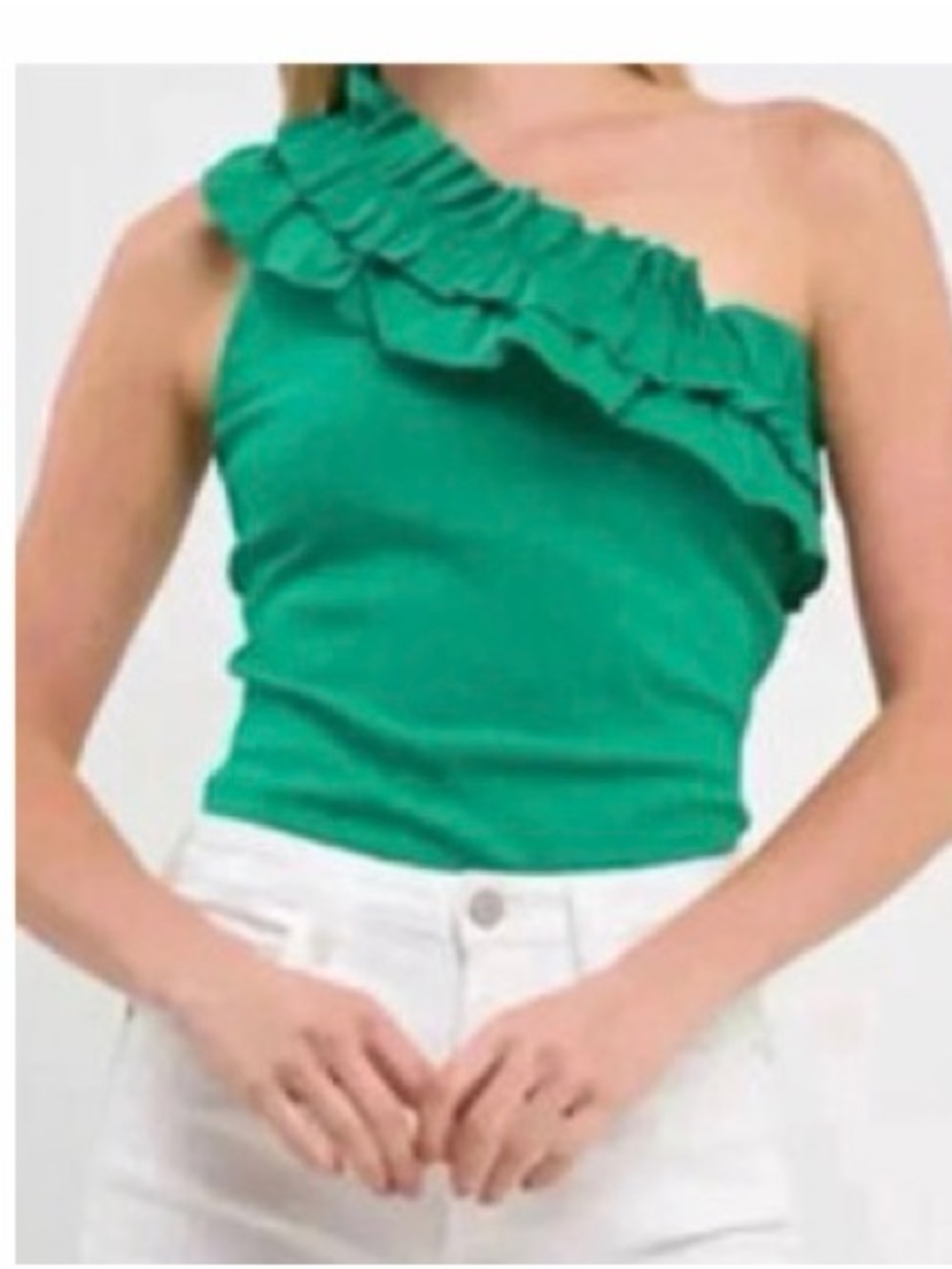 Green Ruffle One-Shoulder body suit tank top